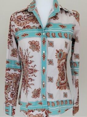 Etro | Turquoise Paisley Blouse / Shirt, Sz 44 fits 4-6 ♥ Like new!